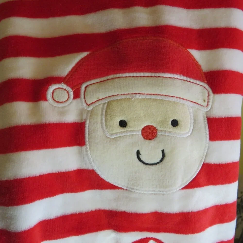 Baby Santa red and white striped footed bodysuit embroidered Holiday